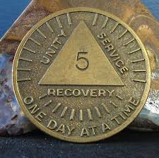 Rare Aa 5 Year Month One Day At A Time Sunshine Bronze Medallion Token Chip L5 Medallion Bronze Day