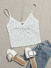 Poshmark makes shopping fun, affordable & easy! Cami Top Mit Blumchen Muster Spitzenbesatz Und Rusche Vorn Aktuelle Trends Gunstig Kaufen Shein Deutschland