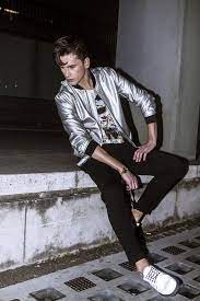 Lukasz O Silver Night Silver Bomber Jacket Silver Jacket Outfit Mens Winter Fashion