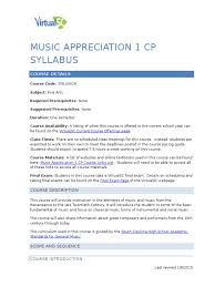 132 online music appreciation jobs available on indeed.com. Virtualsc Music Appreciation 1 Syllabus Songs Classical Music