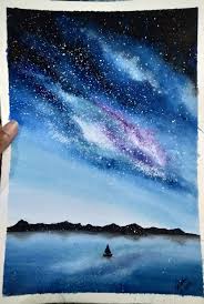 Sideview Galaxy Watercolor Painting Watercolor Galaxy Water Drawing Watercolor