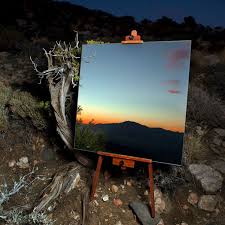 mirrors on easels create the illusion of desert landscape paintings in californias joshua tree national park 風景画 庭作りのアイデア 鏡 写真