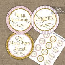 Bake with quality every day. Anniversary Cupcake Toppers Pink Gold Stripe Nifty Printables