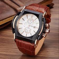 Decent Textured Leather Watch Erkek Kol Saatleri