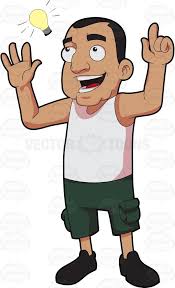 A Man Having A Sudden Idea Cartoon Stock Clip Art Vector Toons Green Cargo Pants Hands In The Air Man