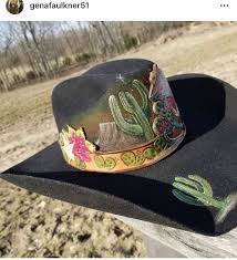 175 Painted Hat With Hand Tooled Leather Painted Hat Band Leather Hat Bands Leather Headbands Painted Cowboy Hats