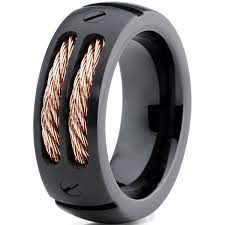 Titanium Wedding Band Ring 8mm For Men Women Comfort Fit Black Rose 28 Liked On Polyvore F Rose Gold Mens Ring Titanium Wedding Band Wedding Ring Bands