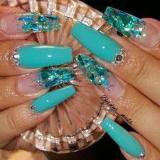 Tiffany Blue Her Request Love Her And Her Long Glitter Nails Nails2inspire Youngnailsinc Youngnails Turquoise Nails Teal Acrylic Nails Teal Nails