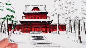 How To Draw A Japanese Temple Building In The Snow - Youtube