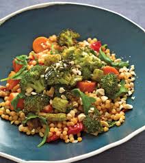 Finely chopped tomatoes seasoned with garlic, balsamic vinegar and basil serve as dressing and vegetale in this main dish salad. Recipe For Curried Broccoli And Warm Israeli Couscous Salad With Golden Raisins The Boston Globe