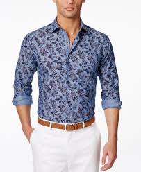 Experiment with striped button ups, patterned shirts, hawaiian and florals, polka dots and of course your classic solid navy, red or white button downs. Tallia Floral Print Long Sleeve Shirt Casual Button Down Shirts Men Macy S Casual Long Sleeve Shirts Long Sleeve Shirts Tallia
