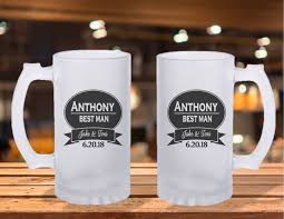One popular groomsmen gift box idea is a nice wooden box with a small bottle of whisky, a nice, possibly engraved glass, bottle opener, and their preferred mixer. Frosted Stein Mug Groomsman Gift Ideas Groomsman Beer Mug Wedding Party Gifts Wedding Gift Idea Groomsmen Beer Mug