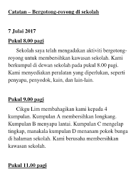 Beberapa contoh kegiatan gotong royong di sekolah, di antaranya: Catatan Gotong Royong