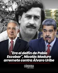 ATENCIÓN "Era el delfín de Pablo Es¢obar", Nicolás Maduro arremete contra  Álvaro Uribe. El presidente de Venezuela, Nicolás Maduro, lanzó fuertes  a¢usaciones contra el expresidente colombiano Álvaro Uribe Vélez, a quien  vinculó