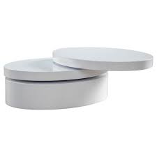 Oval coffee table in neutral white finish. Carson Small Oval Rotatable Coffee Table Glossy White Christopher Knight Home Target