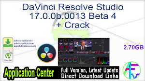 Hollywood's most powerful tools for professional editing, color correction, audio post and visual effects! Davinci Resolve Studio 17 0 0b 0013 Beta 4 Crack Free Download
