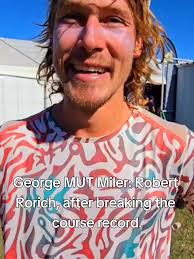 Robert Rorich chats to Jeff Ayliffe after breaking the course record for  the George MUT Marathon. #georgemut