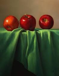 Trois Pommes Rouges Sur Drape Vert Gerard Dubois Artiste Peintre Nature Morte Fruits Photographie De Fruit Peinture Brillante