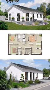 Fertighaus Bungalow Weiss Modern Mit Satteldach Grundriss Klein Schmal Mit Haus Fassade Fertighaus Bungalow Grundriss Bungalow Haus Bungalow