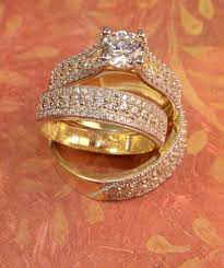 Diamond Trio Set 14k Yellow Gold His Her Matching Wedding Engagement Ring Silvergemsjewel Wedding Ring Bands Wedding Ring Trio Sets Wedding Rings Engagement