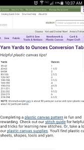 Yarn Yards To Ounces Conversion Table Very Helpful Knit And Crochet Now Sewing Fabric Yarn