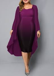 plus size chiffon cardigan and purple gradient dress