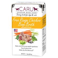 We can almost smell the wholesome aroma of bone broth. Caru Free Range Chicken Bone Broth Natural Liquid Treat For Dogs And Cats 1 1 Lbs Petco