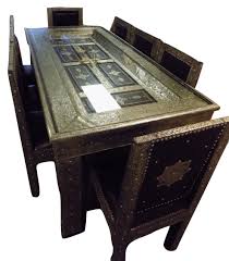 Metal And Leather Arabesque Carved Door Dining Table And 8 Chairs Furniture Bazaar Carved Doors Door Dining Table