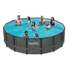 Summer Waves Elite 15 Ft Round 48 In Deep Elite Metal Frame Pool With Sand Filter Cover Surestep Ladd Best Above Ground Pool Summer Waves Above Ground Pool