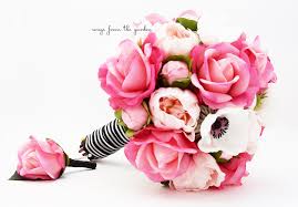 All varieties have been preserved to ensure they will not wilt in the same way living plants would. Pink Black And White Bridal Bouquet Real Touch Anemones Hot Pink Ros Songs From The Garden