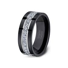 Mens Wedding Band Fashion Ring 8mm Black Tungsten Ring Fully Stacked With Cubic Zircon Comfort Fit Black Tungsten Carbide Ring Black Tungsten Rings Black Wedding Rings