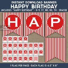 Happy birthday letters printable blue. Happy Birthday Banner Red Blue White Stripe Nifty Printables