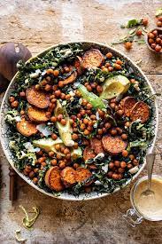Kale Caesar Salad With Sweet Potatoes And Crispy Chickpeas Recipe Salad With Sweet Potato Harvest Recipes Half Baked Harvest Recipes