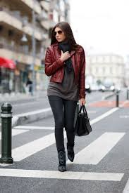 Casual With A Leather Jacket Mysterious Girl Red Leather Jacket Outfit Casual Leather Jacket Leather Jacket