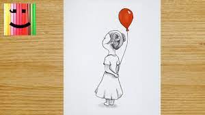 Petite fille tenant un ballon rouge | Dessin au crayon de papier | TUTORIEL  DE DESSIN - YouTube
