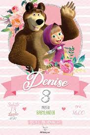 Digital Masha And The Bear Birthday Party Invitation Baby Girl Party Invite Invito Masha E Orso Orso Inviti Compleanno