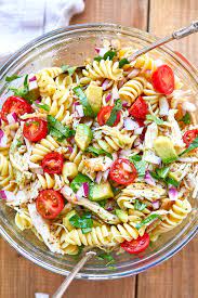Healthy Chicken Pasta Salad Recipe With Avocado Chicken Pasta Salad Recipe Chicken Pasta Salad Recipes Healthy Chicken Pasta Delicious Dinner Recipes