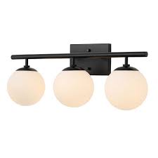In addition to sconces, you have several other creative bathroom lighting options, as well. Hampton Bay 3 Light Matte Black Vanity Fixture With Etched Opal Glass Shades The Home Depot Canada Vanity Light Shade Glass Shades Vanity Lighting