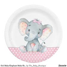 Girl Baby Elephant Baby Shower Paper Plates Zazzle Com Baby Girl Elephant Baby Shower Paper Pink Elephants Baby Shower