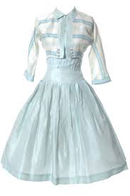 1950s Vintage Blue Dress With Striped Bolero Jacket Vintage Dresses Vintage 1950s Dresses Vintage 1950s Dresses Parties