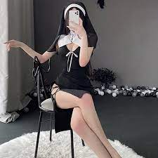 Nun Cosplay Uniform Suit Women Sexy Lingerie Porn Maid Dress Anime Nun  Roleplay Headgear Halloween Hollow Passion Exotic Costume _ 