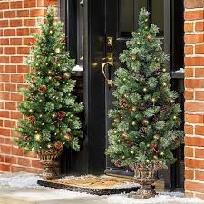 Decorate your house in festive spirit with our assortment of outdoor christmas decorations. Set Of 2 48 Pre Lit Battery Operated Porch Tree Outdoor Https Www Amazon Com Dp B076ghc6 Christmas Topiary Christmas Yard Decorations Christmas Entryway