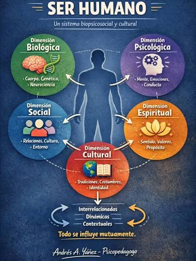 La complejidad del ser humano se entiende como la interacción de múltiples  dimensiones que se influyen entre sí de forma constante. No somos “una sola  cosa”, sino un sistema integrado. Te lo
