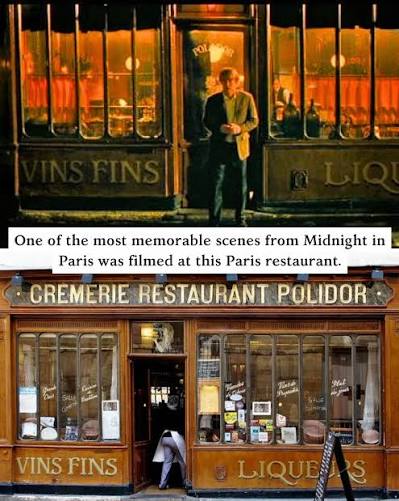 The scene in Midnight in Paris where Gil walks into a restaurant and finds  himself face to face with Ernest Hemingway was not filmed on a set. It was  filmed at the
