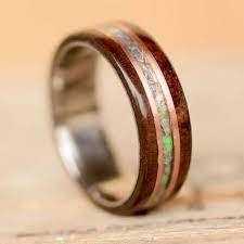 Men S Ring Walnut White Opal Rose Gold Pinstripes Etsy Rings For Men Mens Wedding Bands Engraved Rings