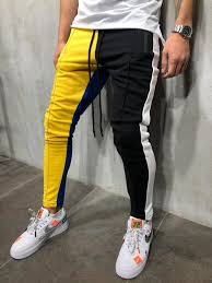 Black And Yellow Pants Mens Men Slim Fit 4tone Sweatpants Joggers Black Yellow 3964 Drawstring Pants Fashion Mens Pants Casual Slim Fit Men
