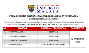 Permohonan kemasukan ke um ambilan februari 2021 terbuka kepada lepasan diploma, asasi dan ijazah. Permohonan Pelbagai Jawatan Kosong Pusat Perubatan Universiti Malaya Ppum Dibuka Sehingga 10 September 2019