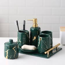 Bathroom accessories set of marble, soap dispenser set with marble tray, luxurious bathroom 4 piece marble bathroom accessory set charcoal gray. Green Ceramic Bathroom Accessories Marble Textured Soap Dispenser Gold Line Inlay Bathroom Kit Bath Washing Accessaries Bathroom Accessories Sets Aliexpress