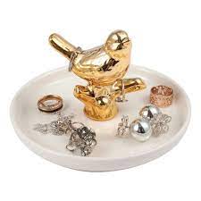 Posted 6 years ago in rings. Zodaca Gold Ceramic Ring Holder Handmade Jewelry Organizer Tray Trinket Dish For Vanity Bird Target