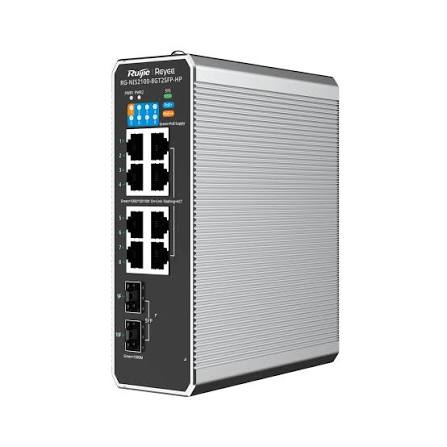 RG-NIS2100-8GT2SFP-HP สวิตช์ระดับอุตสาหกรรมที่จัดการผ่านระบบคลาวด์แบบ 10 พอร์ต ที่มีพอร์ต PoE++ จำนวน 1 พอร์ต พอร์ต PoE+ จำนวน 7 พอร์ต และพอร์ตอัปลิงก์ SFP จำนวน 2 พอร์ต - Ruijie Reyee